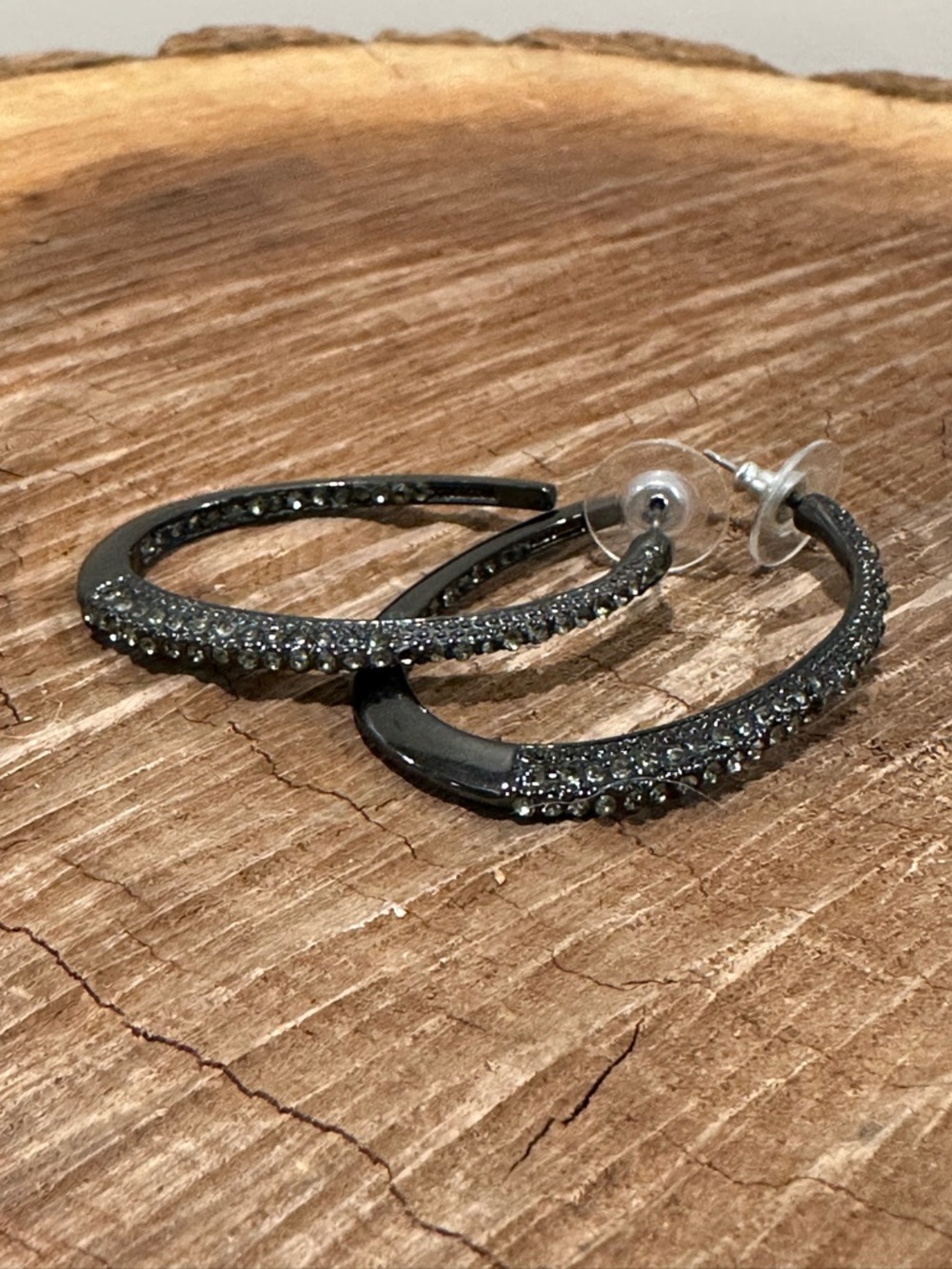 Black Crystal Pavé Hoop Earrings - Women Jewelry